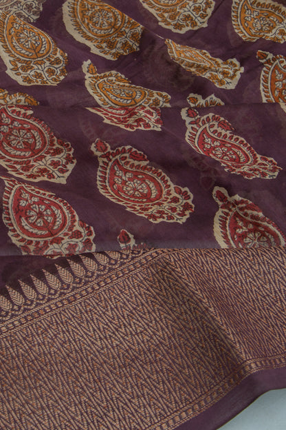 Chanderi Soft Silk Floral Printed Burgundy Saree