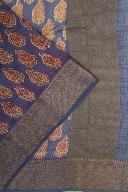 Chanderi Soft Silk Floral Printed Blue Saree
