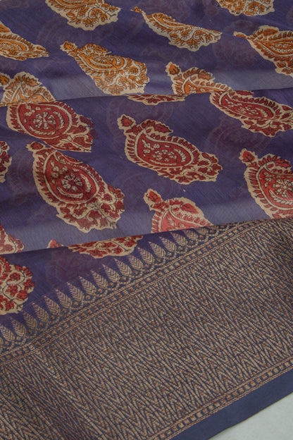 Chanderi Soft Silk Floral Printed Blue Saree