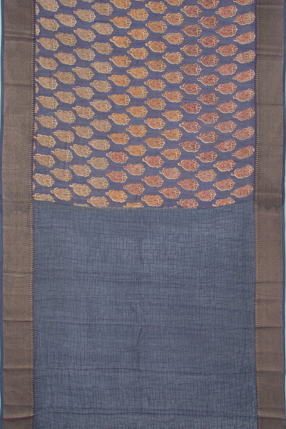 Chanderi Soft Silk Floral Printed Blue Saree