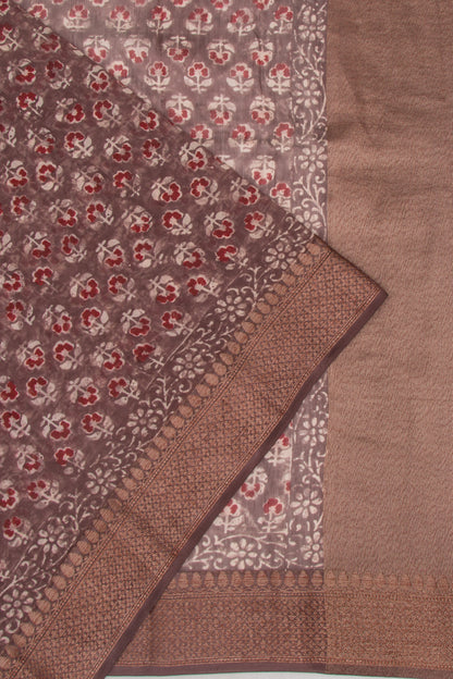 Chanderi Soft Silk Floral Printed Brown Saree