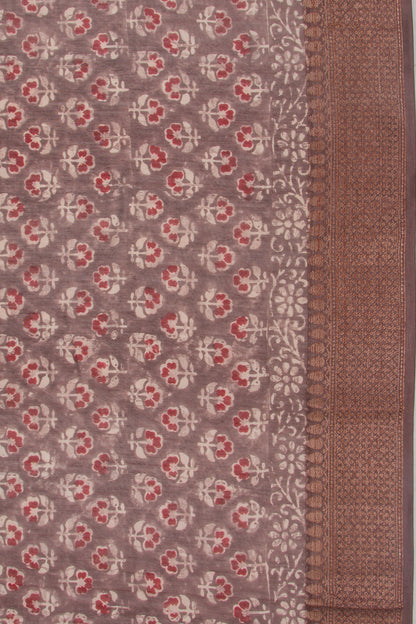 Chanderi Soft Silk Floral Printed Brown Saree