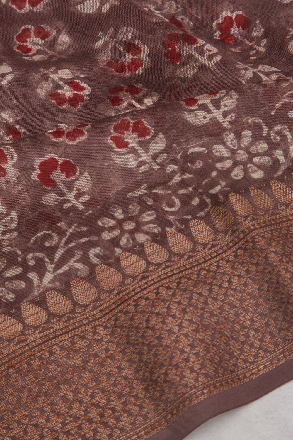 Chanderi Soft Silk Floral Printed Brown Saree