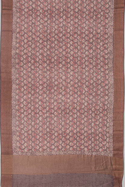Chanderi Soft Silk Floral Printed Brown Saree