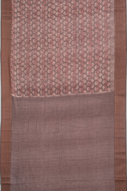 Chanderi Soft Silk Floral Printed Brown Saree