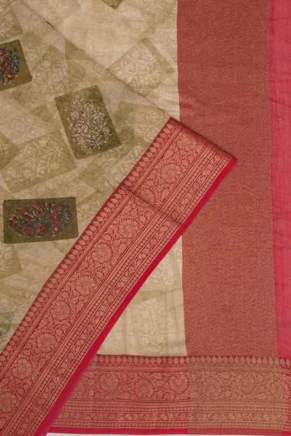 Chanderi Soft Silk Floral Printed Green Saree