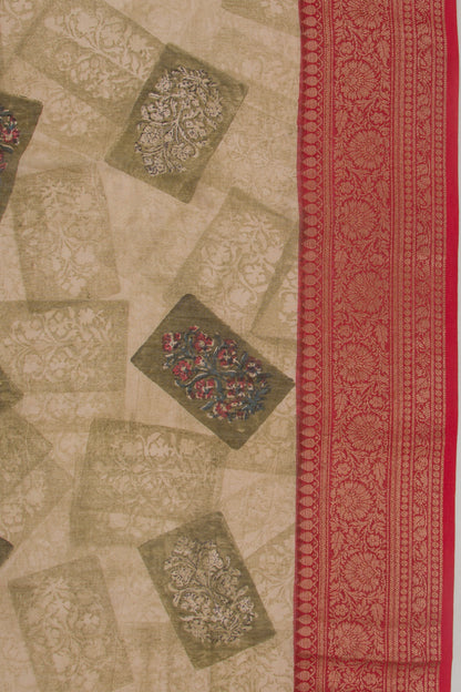 Chanderi Soft Silk Floral Printed Green Saree