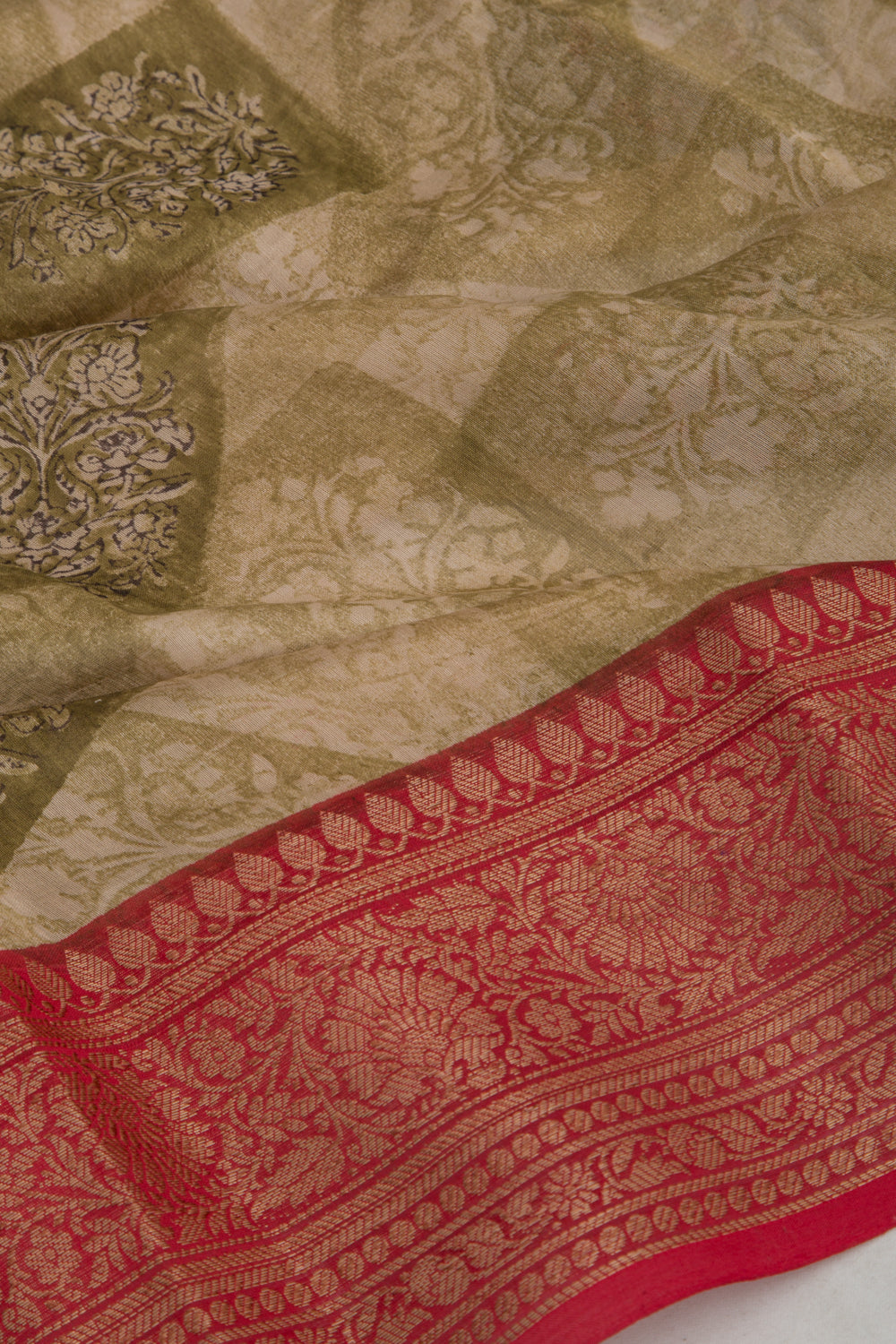 Chanderi Soft Silk Floral Printed Green Saree