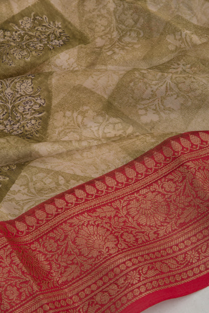 Chanderi Soft Silk Floral Printed Green Saree