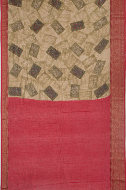 Chanderi Soft Silk Floral Printed Green Saree