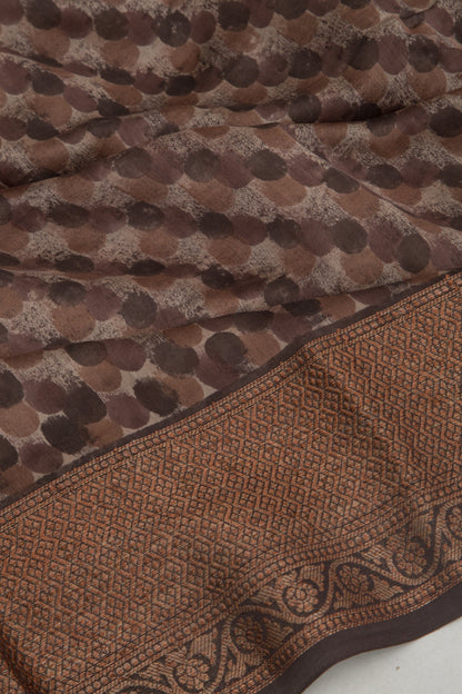 Chanderi Soft Silk Printed Brown Saree