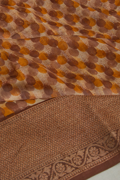 Chanderi Soft Silk Printed Cream Saree