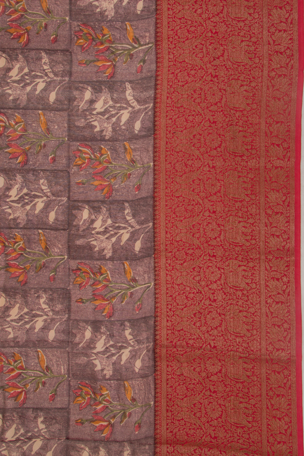 Chanderi Silk Floral Printed Burgundy Saree