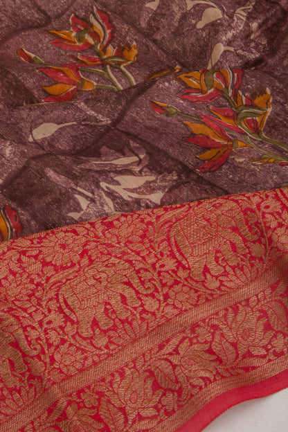 Chanderi Silk Floral Printed Burgundy Saree