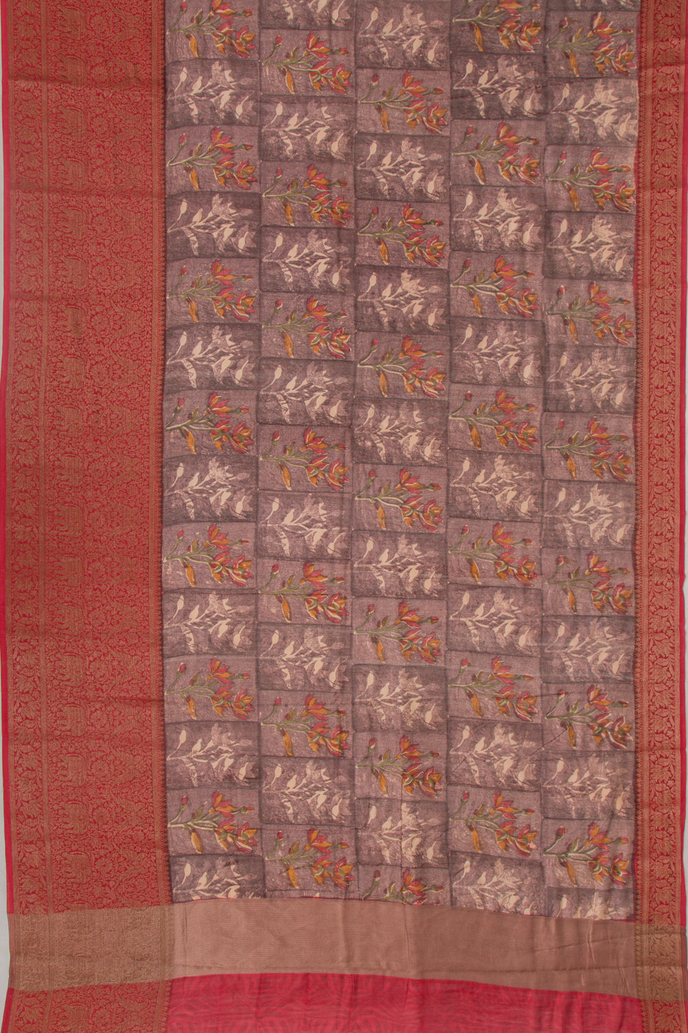 Chanderi Silk Floral Printed Burgundy Saree
