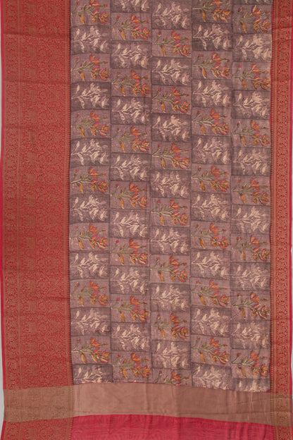 Chanderi Silk Floral Printed Burgundy Saree