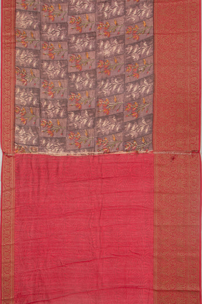 Chanderi Silk Floral Printed Burgundy Saree