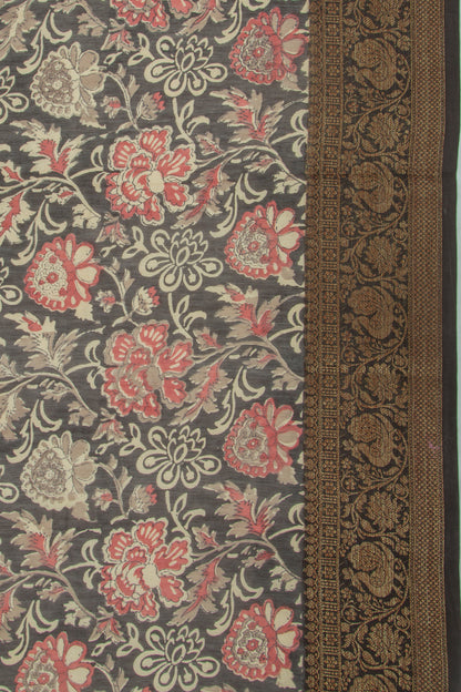 Chanderi Soft Silk Floral Printed Black Saree