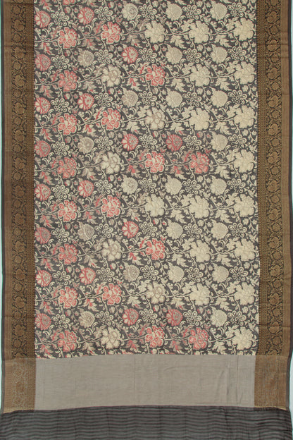 Chanderi Soft Silk Floral Printed Black Saree