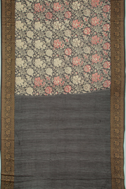 Chanderi Soft Silk Floral Printed Black Saree