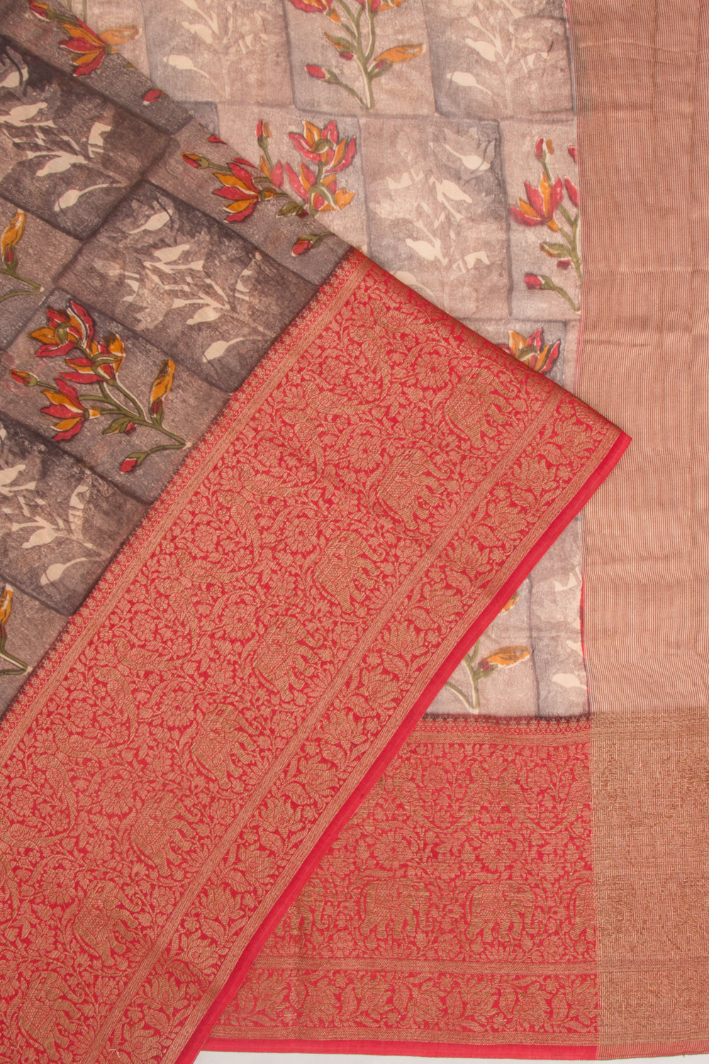 Chanderi Silk Floral Printed Grey Saree