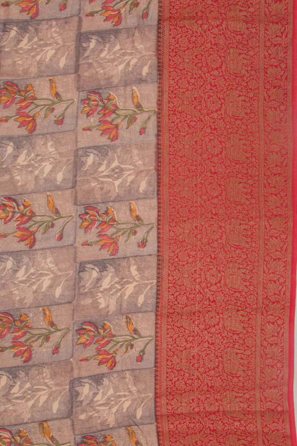 Chanderi Silk Floral Printed Grey Saree