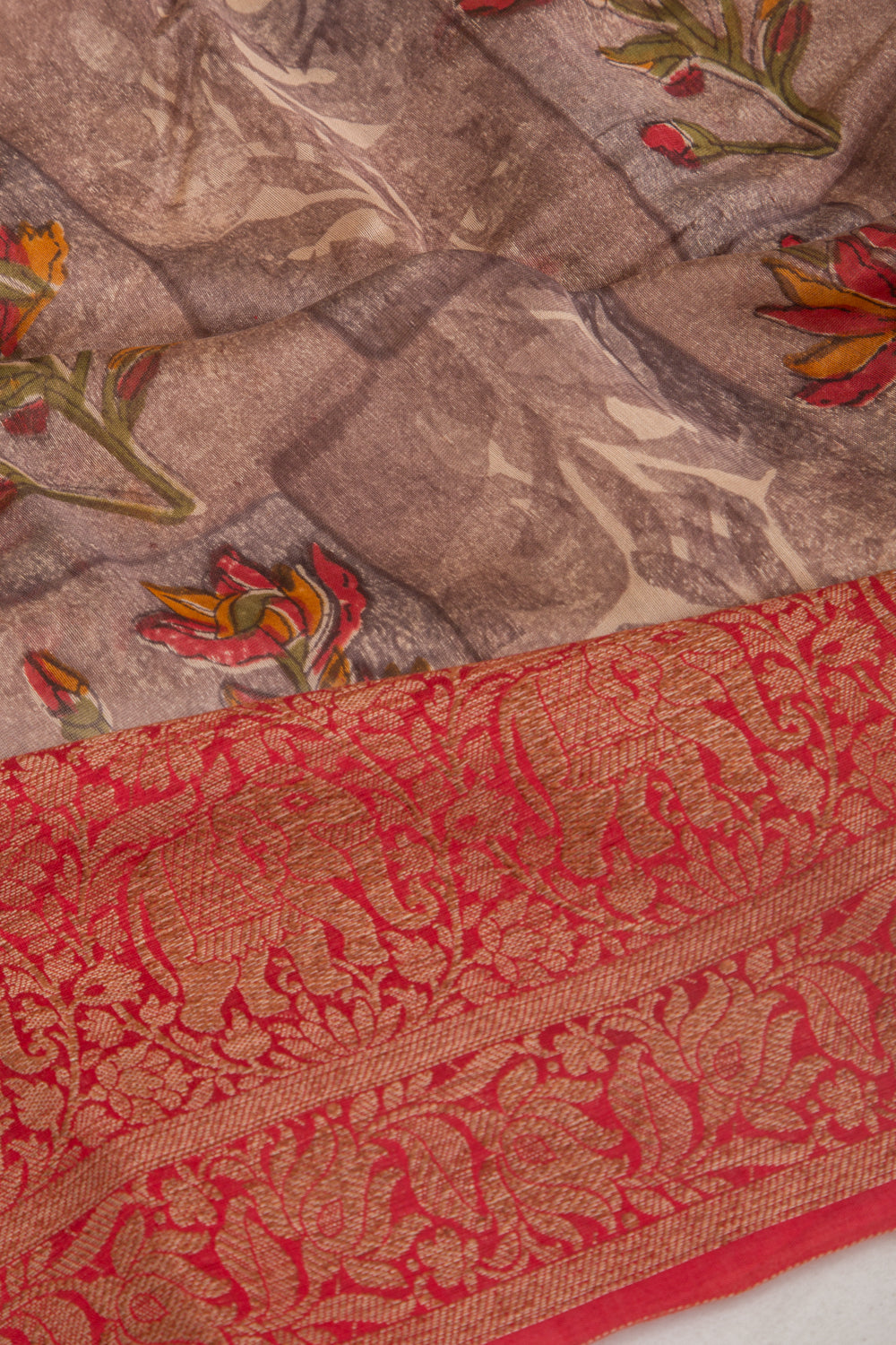 Chanderi Silk Floral Printed Grey Saree
