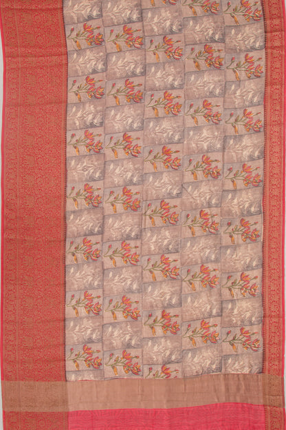 Chanderi Silk Floral Printed Grey Saree