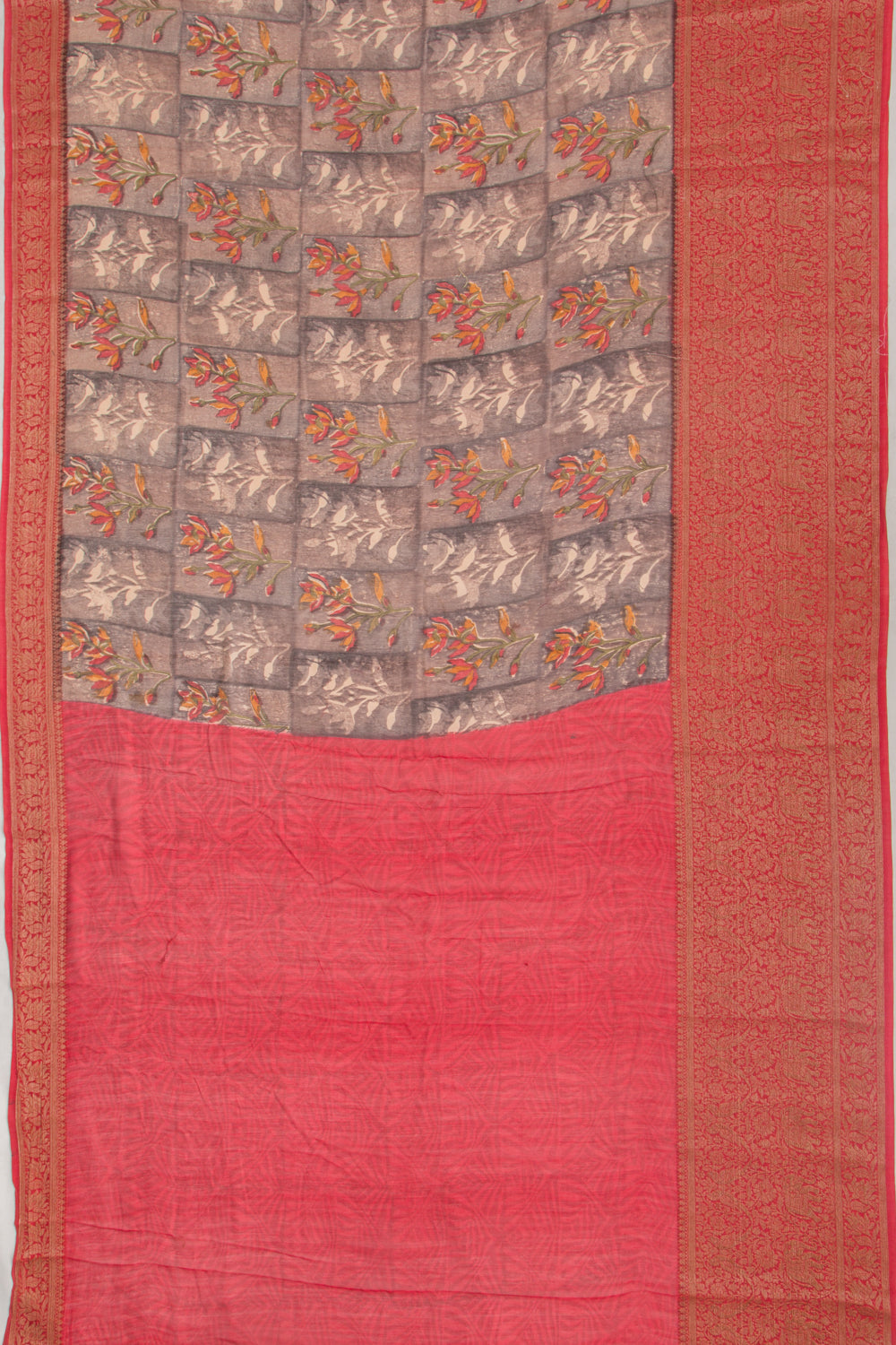 Chanderi Silk Floral Printed Grey Saree