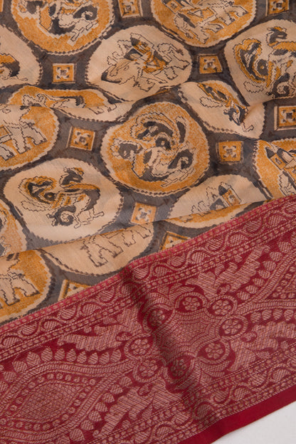 Chanderi Silk Printed Black Saree