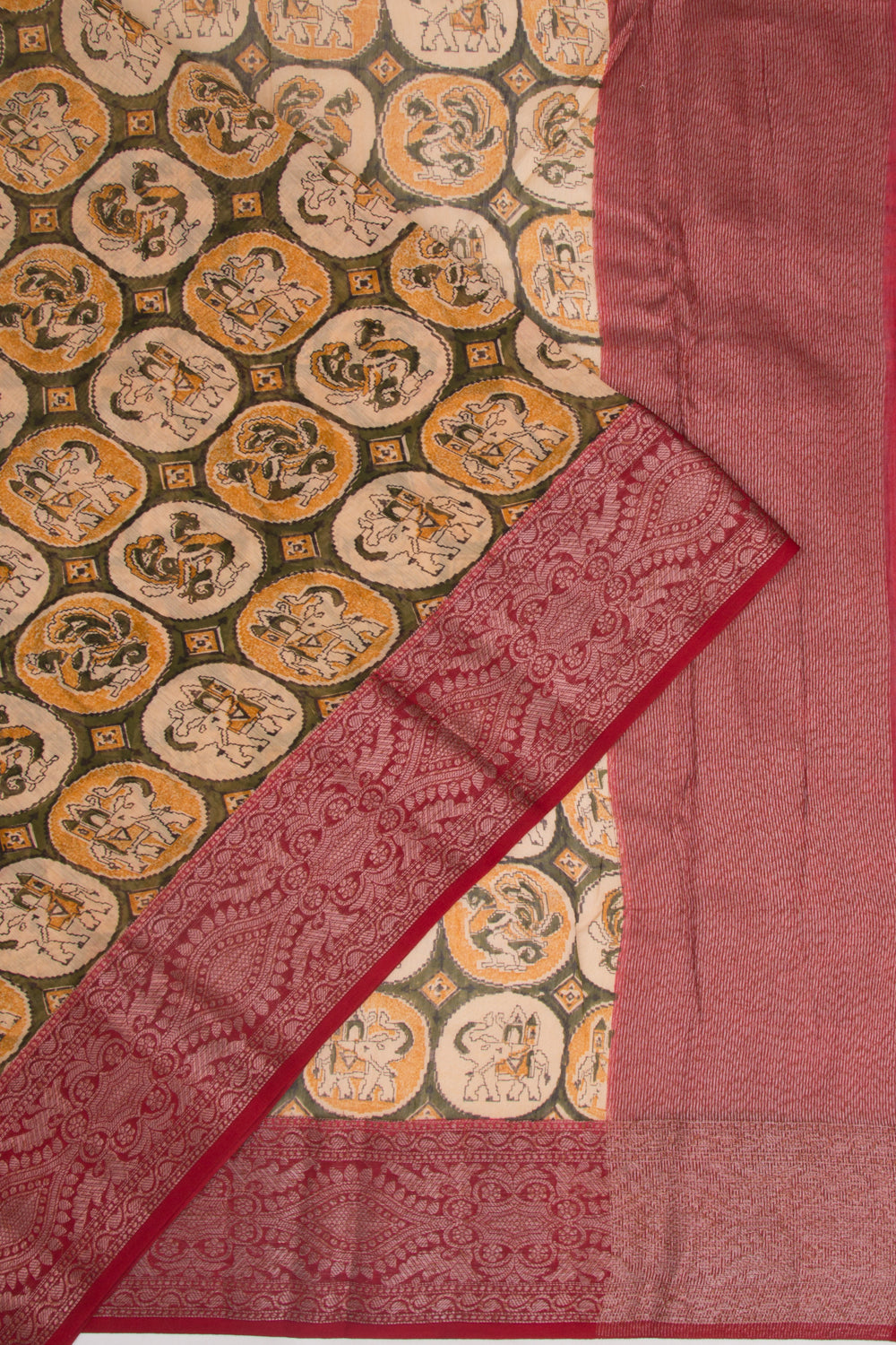 Chanderi Silk Printed Green Saree