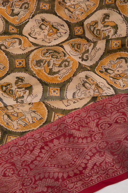 Chanderi Silk Printed Green Saree