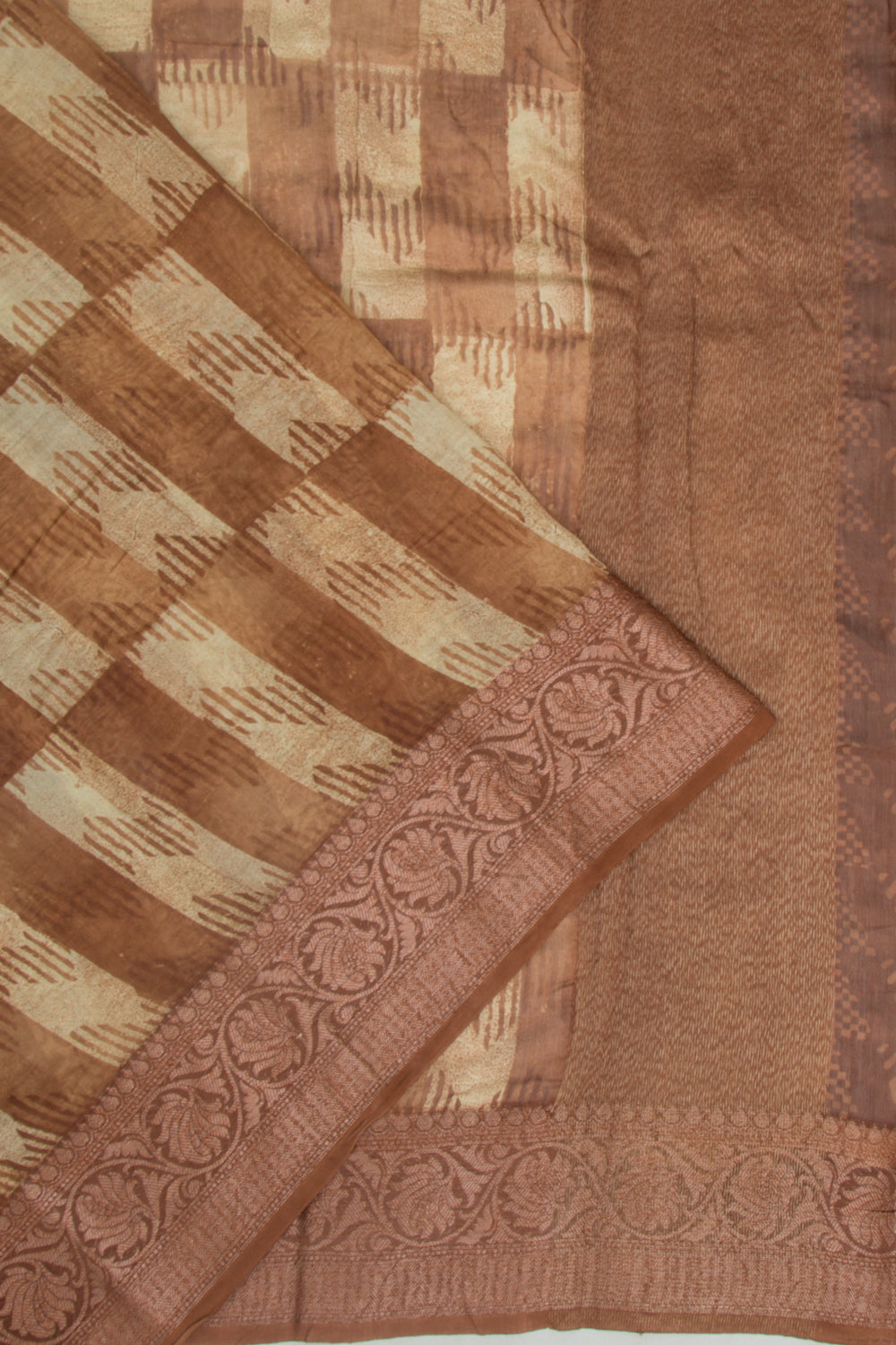 Chanderi Silk Printed Brown Saree