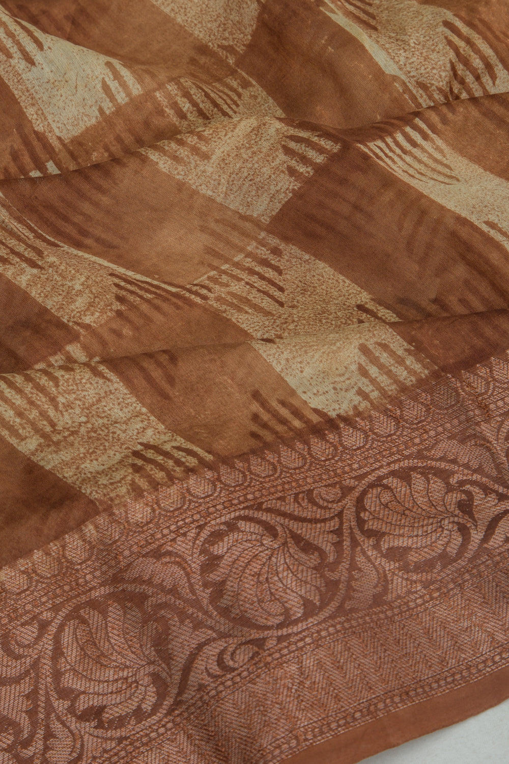 Chanderi Silk Printed Brown Saree