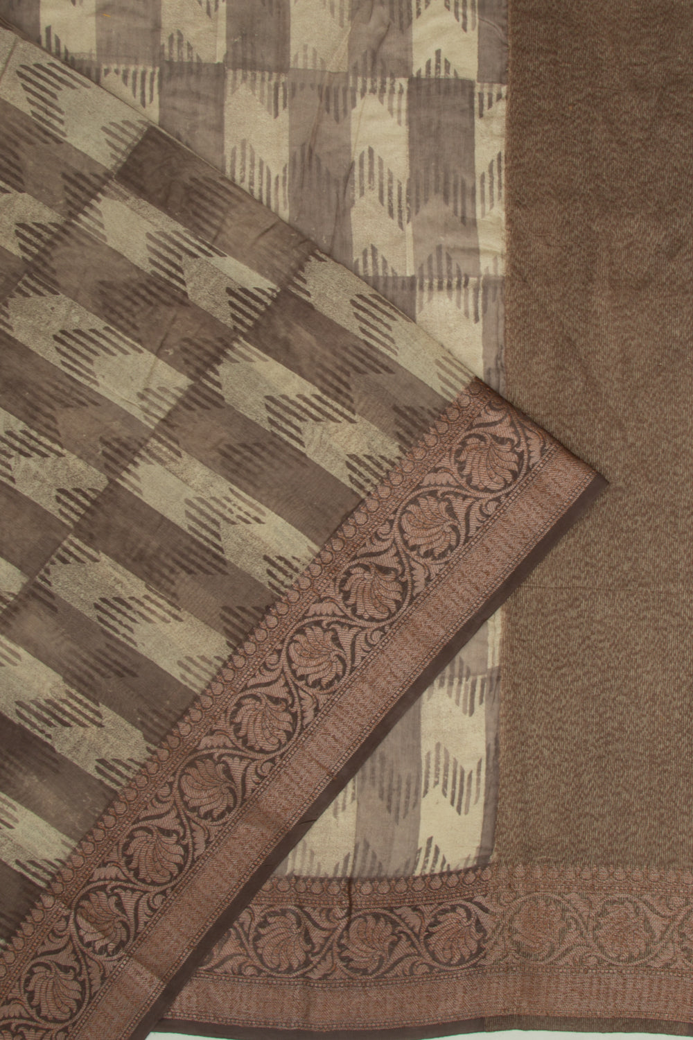 Chanderi Silk Printed Dark Brown Saree