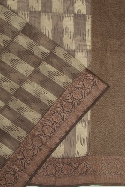 Chanderi Silk Printed Dark Brown Saree