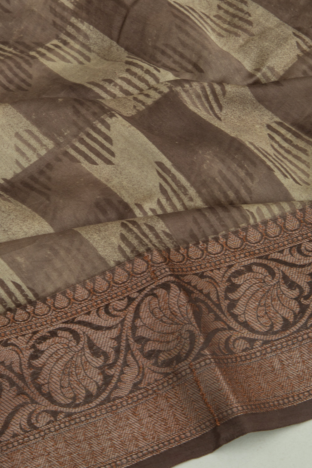 Chanderi Silk Printed Dark Brown Saree