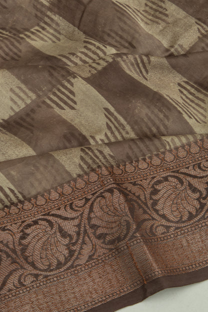 Chanderi Silk Printed Dark Brown Saree