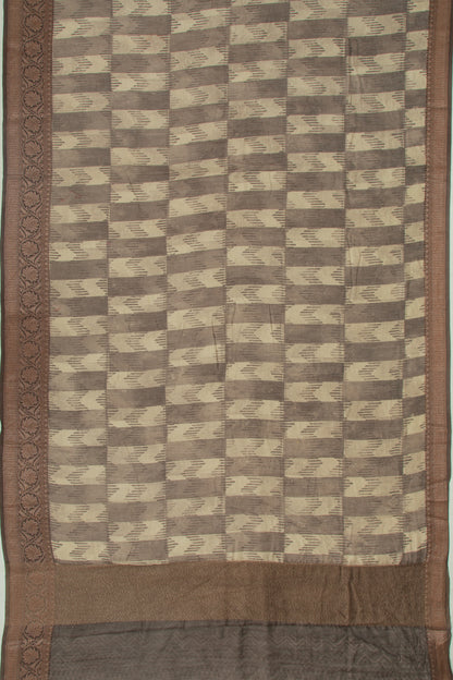 Chanderi Silk Printed Dark Brown Saree