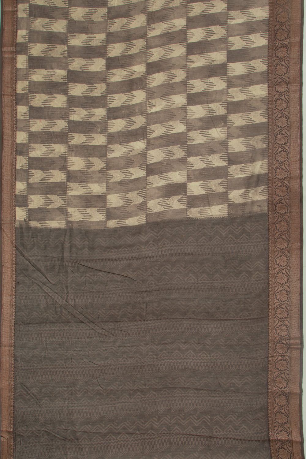Chanderi Silk Printed Dark Brown Saree