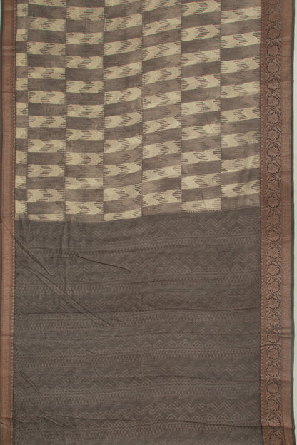 Chanderi Silk Printed Dark Brown Saree
