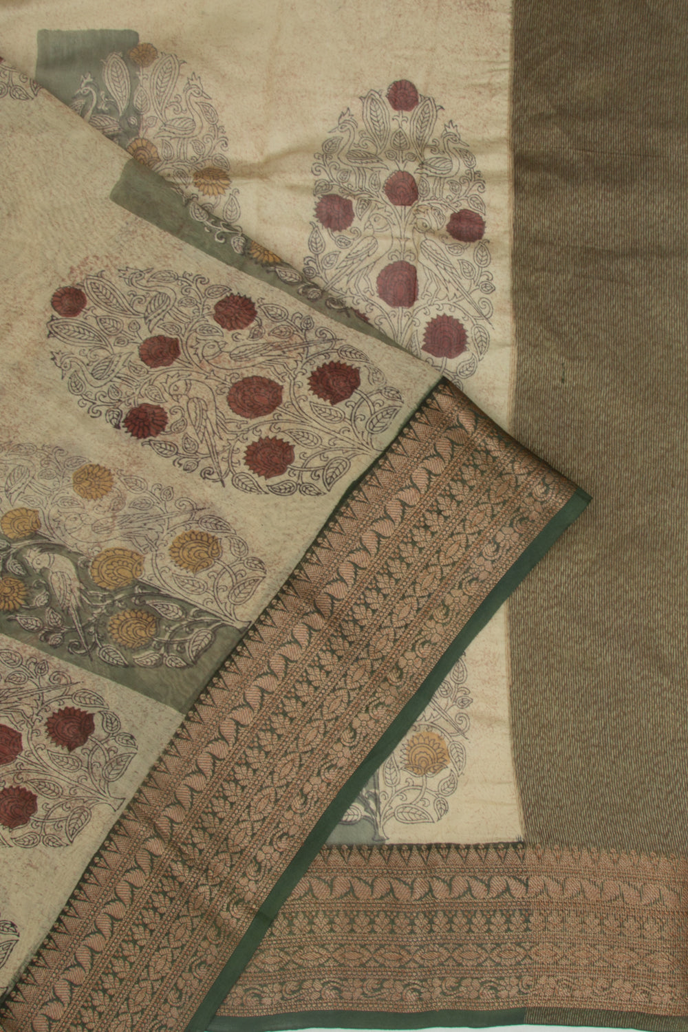 Chanderi Silk Floral Printed Cream Saree