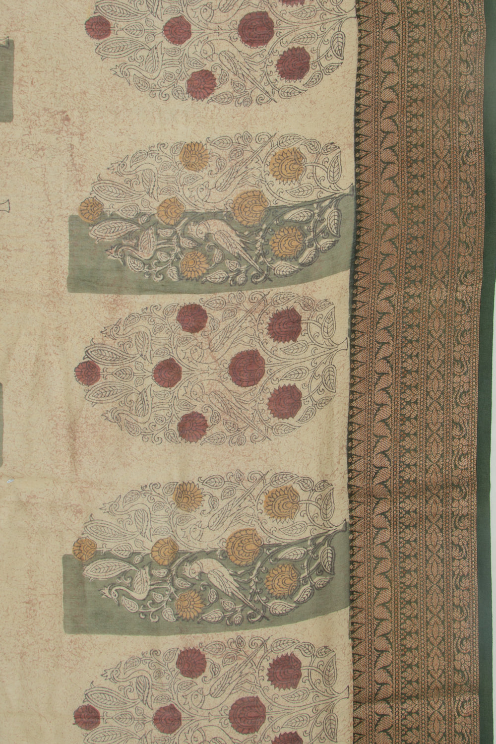 Chanderi Silk Floral Printed Cream Saree