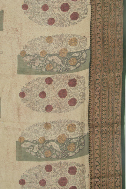 Chanderi Silk Floral Printed Cream Saree
