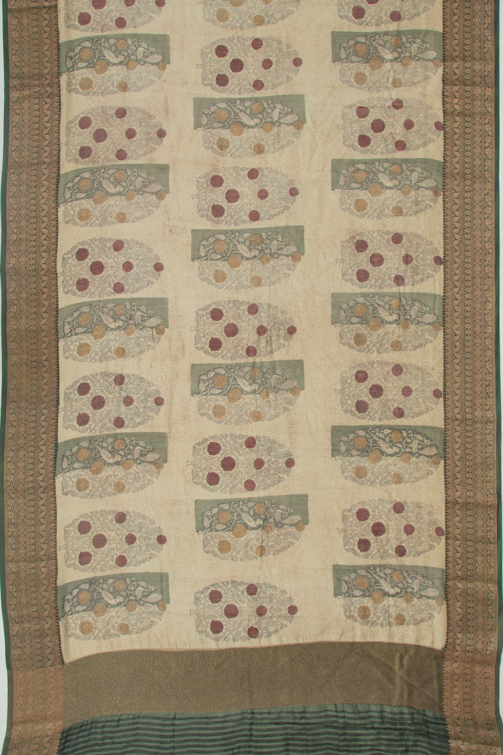 Chanderi Silk Floral Printed Cream Saree