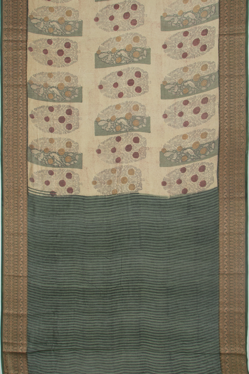 Chanderi Silk Floral Printed Cream Saree