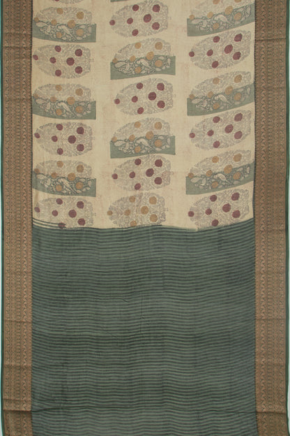 Chanderi Silk Floral Printed Cream Saree
