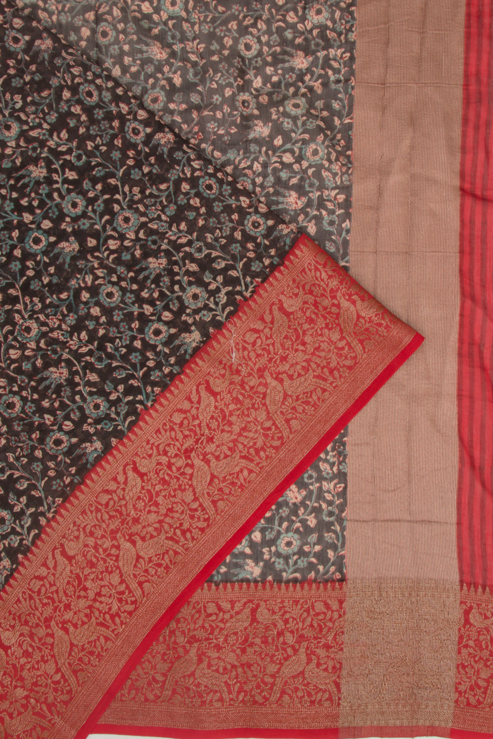 Chanderi Silk Floral Printed Black Saree