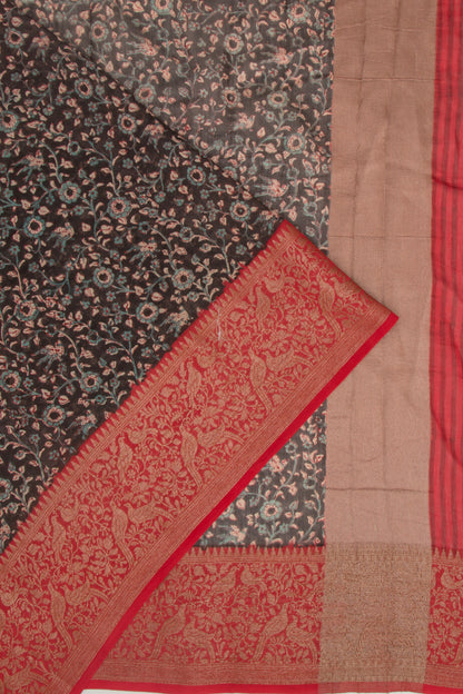 Chanderi Silk Floral Printed Black Saree
