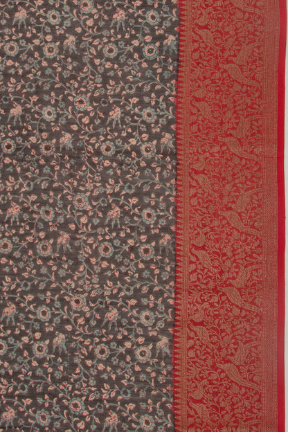 Chanderi Silk Floral Printed Black Saree